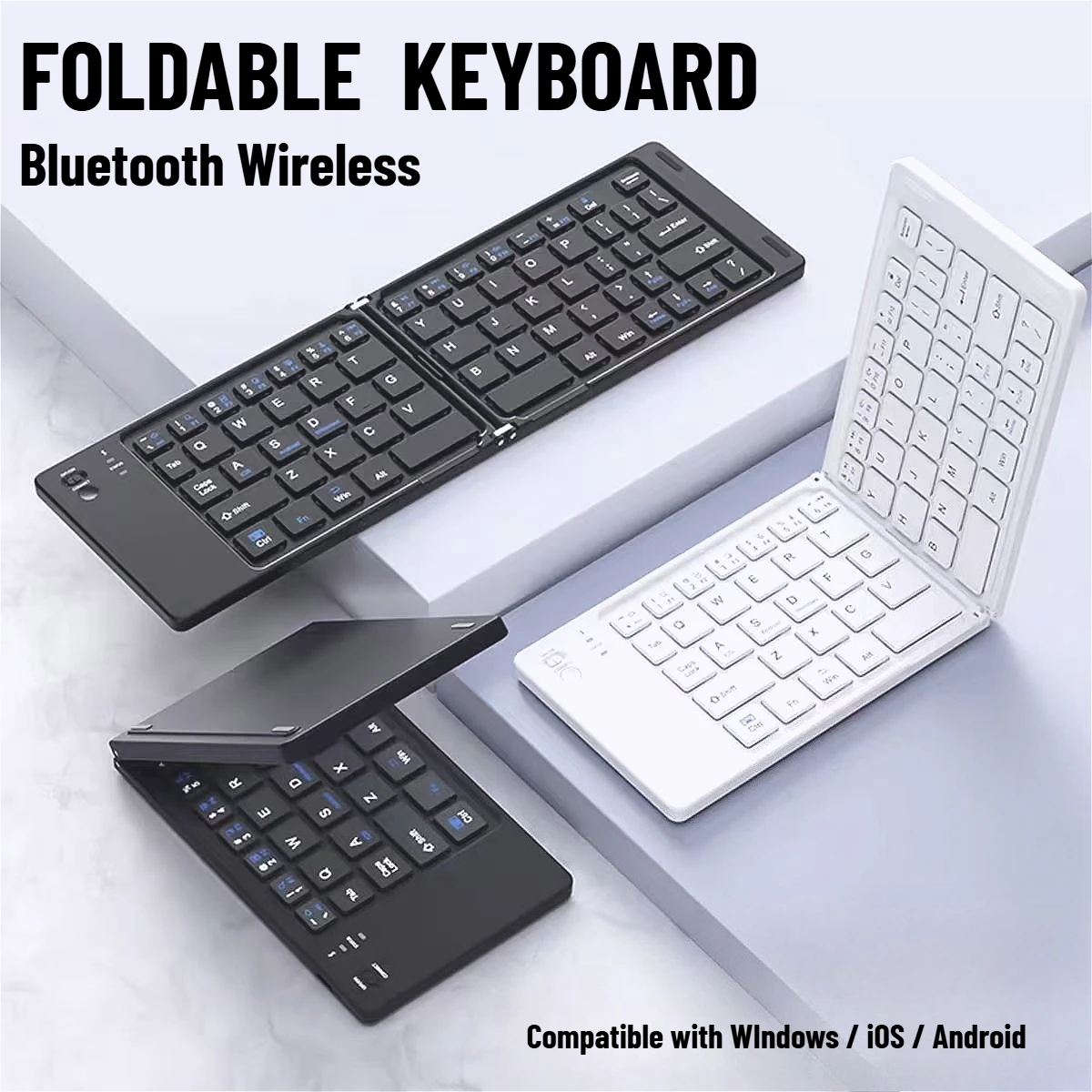 Mini teclado inalámbrico Bluetooth plegable, teclado plegable recargable portátil ultrafino para iOS, Windows, Android, Universal