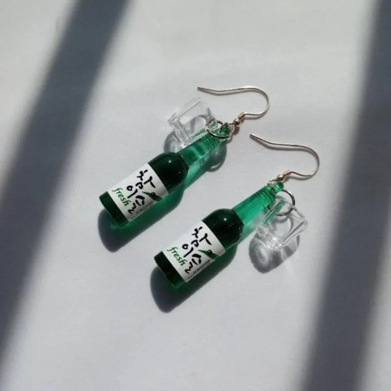 Korean national drink Soju bottle with shot glass earrings jewelry Handmade