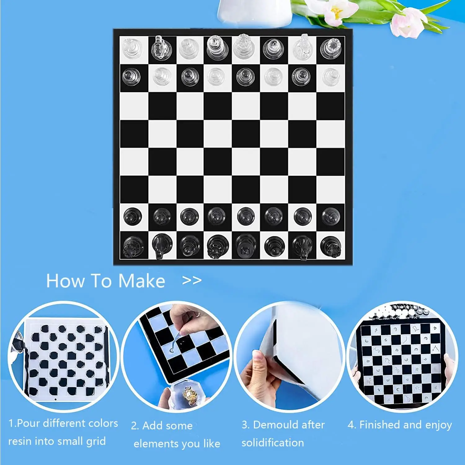 Resin Chess Set Mold with Chess Board Silicone Resin Molds,3D Silicone Chess Resin Mold image 5