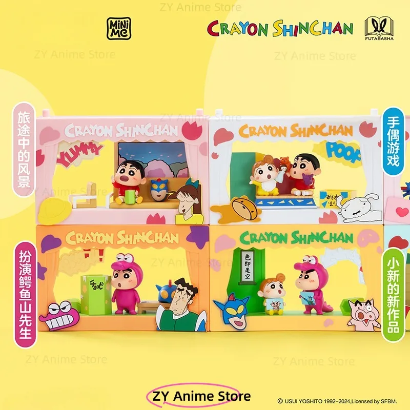 Crayon Shin-chan Living OwSeries Mystery Blind Box Scene, Jouets faits à la main, Décoration de bureau, Boîte surprise, Cadeau de vacances