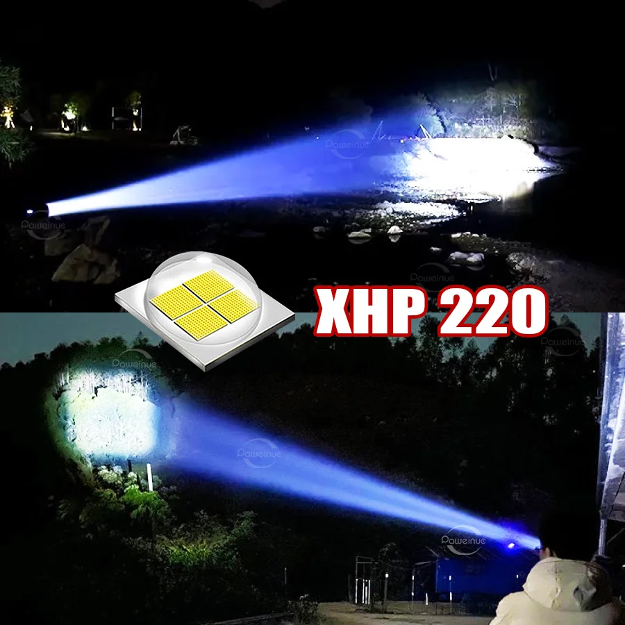 Super Powerful XHP220 LED Headlamp Rechargeable Zoom Headlight Long Range 3000M Head Flashlight Camping Head Torch Work Lantern