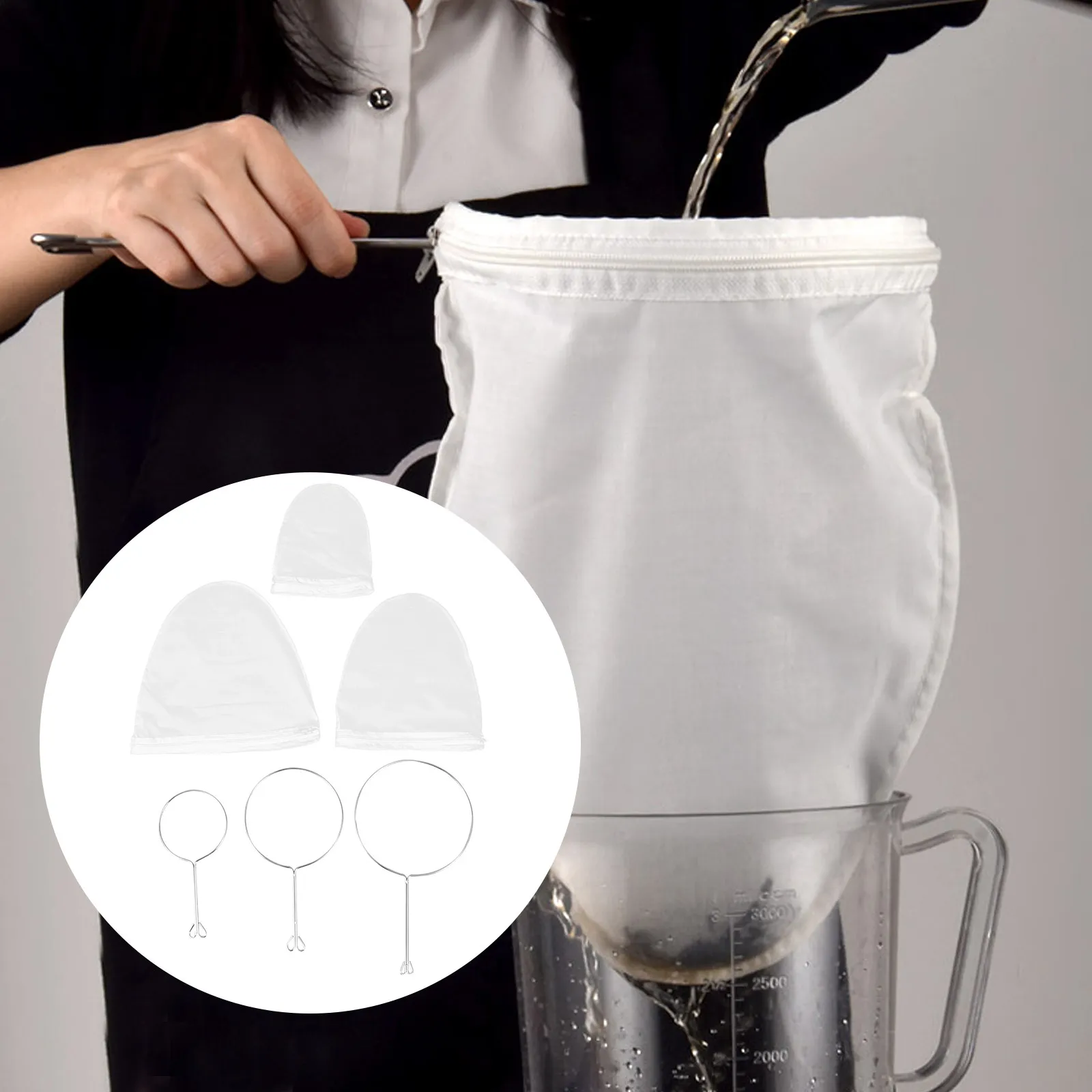 1Set Steel Ring Tea Straining Bag High Density Cotton Filter Milk Tea Coffee Strainer Zipper Removable Easy Clean Kitchen