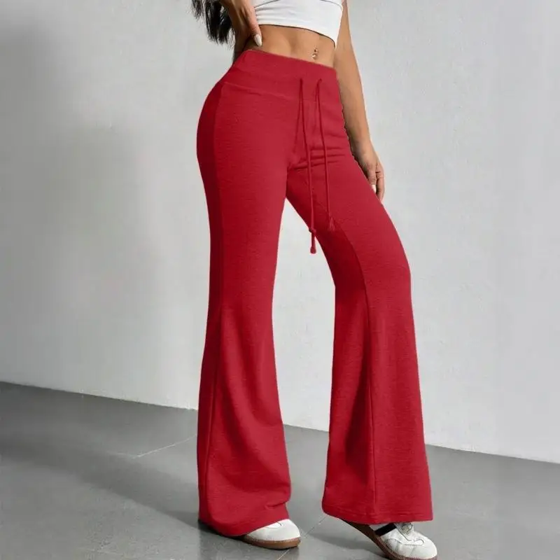 Women's Polyester Flared Leg Pants Drawstring Waist Practical Fabric Trousers Suitable for Yoga and Outdoor Activities