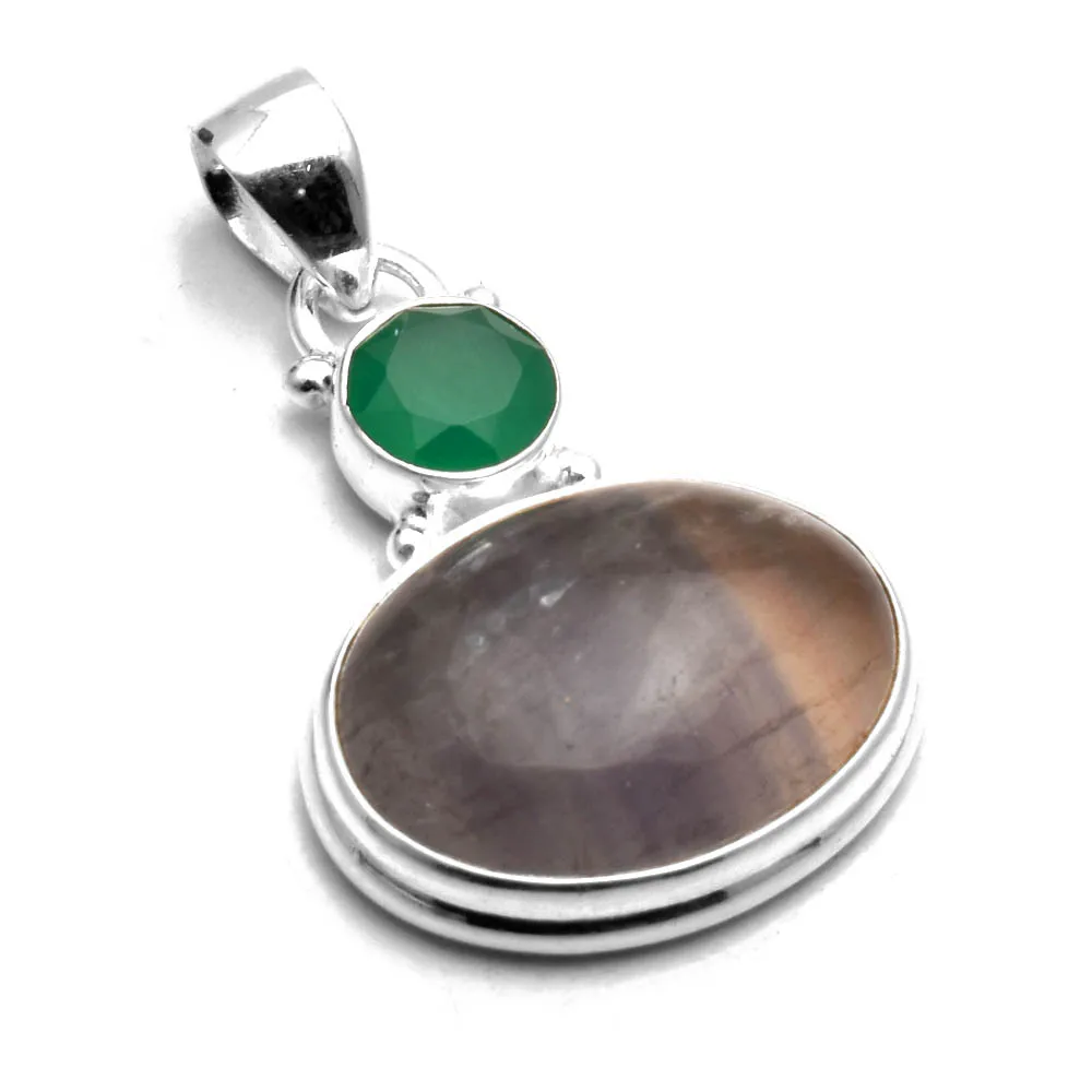 

Подвеска из натурального флюорита + зеленого оникса, серебро 925 пробы, 32 мм, AP8112