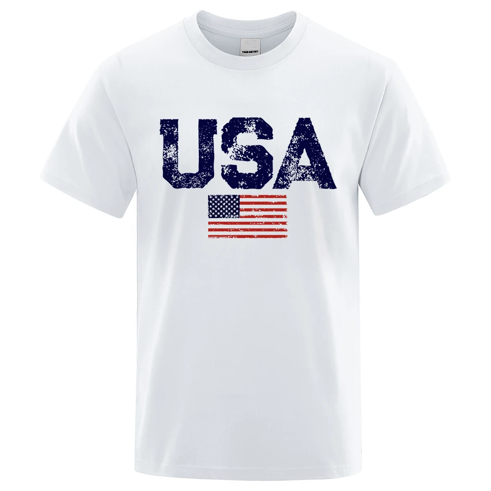 New retro street American flag printed men's and women's T-shirt summer casual polyester top hip-hop oversized T-shirt