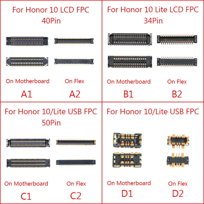 

2Pcs 34 40pin LCD Display Screen FPC Connector For Huawei Honor 10/Lite/View 10Lite Battery USB Charger Charging Port On Board