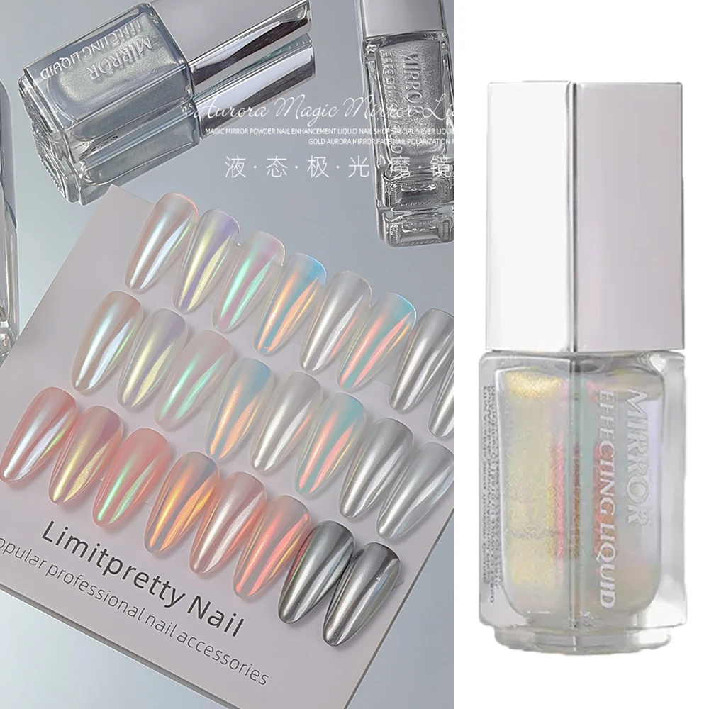 

5 мл Волшебный хромированный жидкий порошок Авроры с металлическим зеркальным эффектом, функция лака для ногтей, верхнее покрытие, можно использовать на любой цветной дизайн ногтей