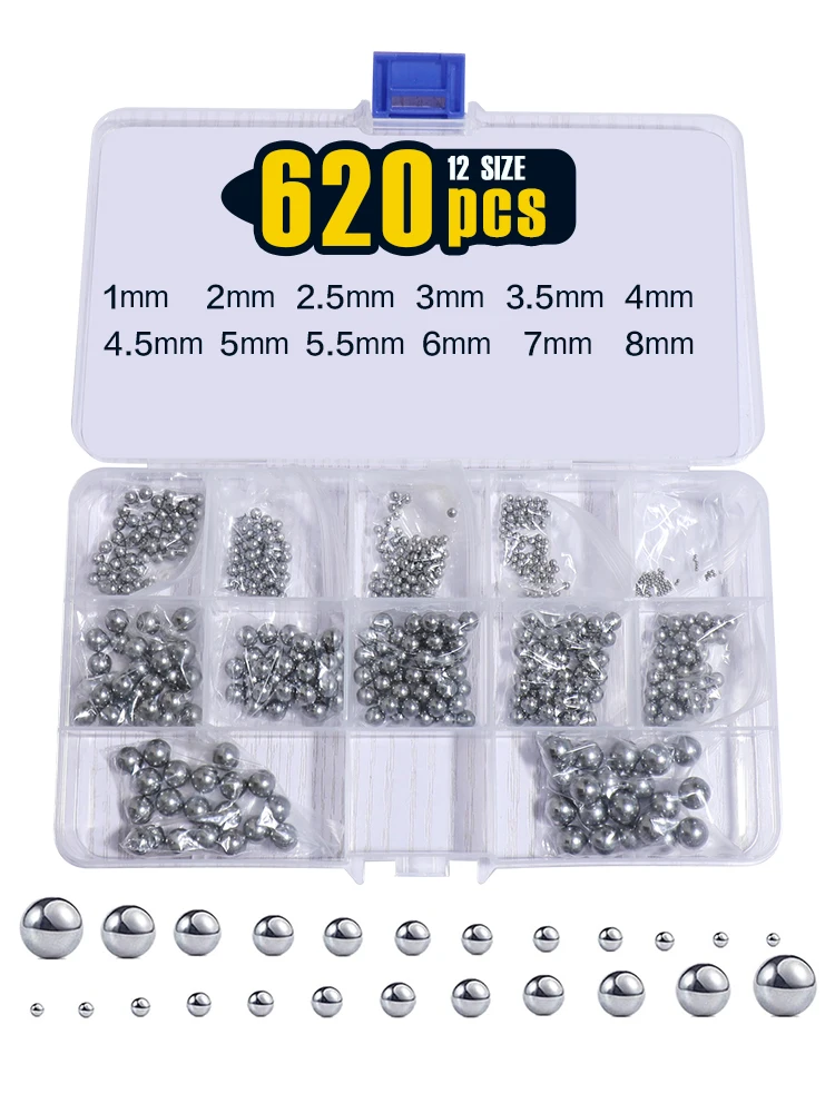 AliExpress NONE 620Pcs 1-8mm Metric Precision Assorted Loose Bicycle Bearing Steel Ball Assortment Kit(12 Sizes)