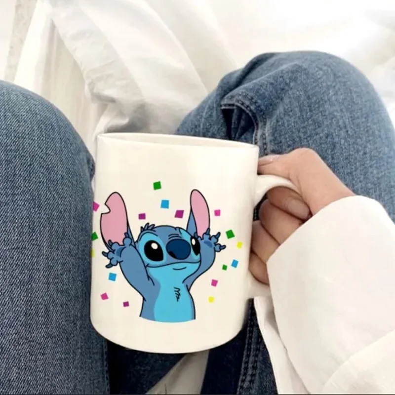 Kawaii Disney Stitch Action Figure Toys Cartoon Anime Ceramic Mug Creative Personalized Print Couple Student Cup Gifts For Kids