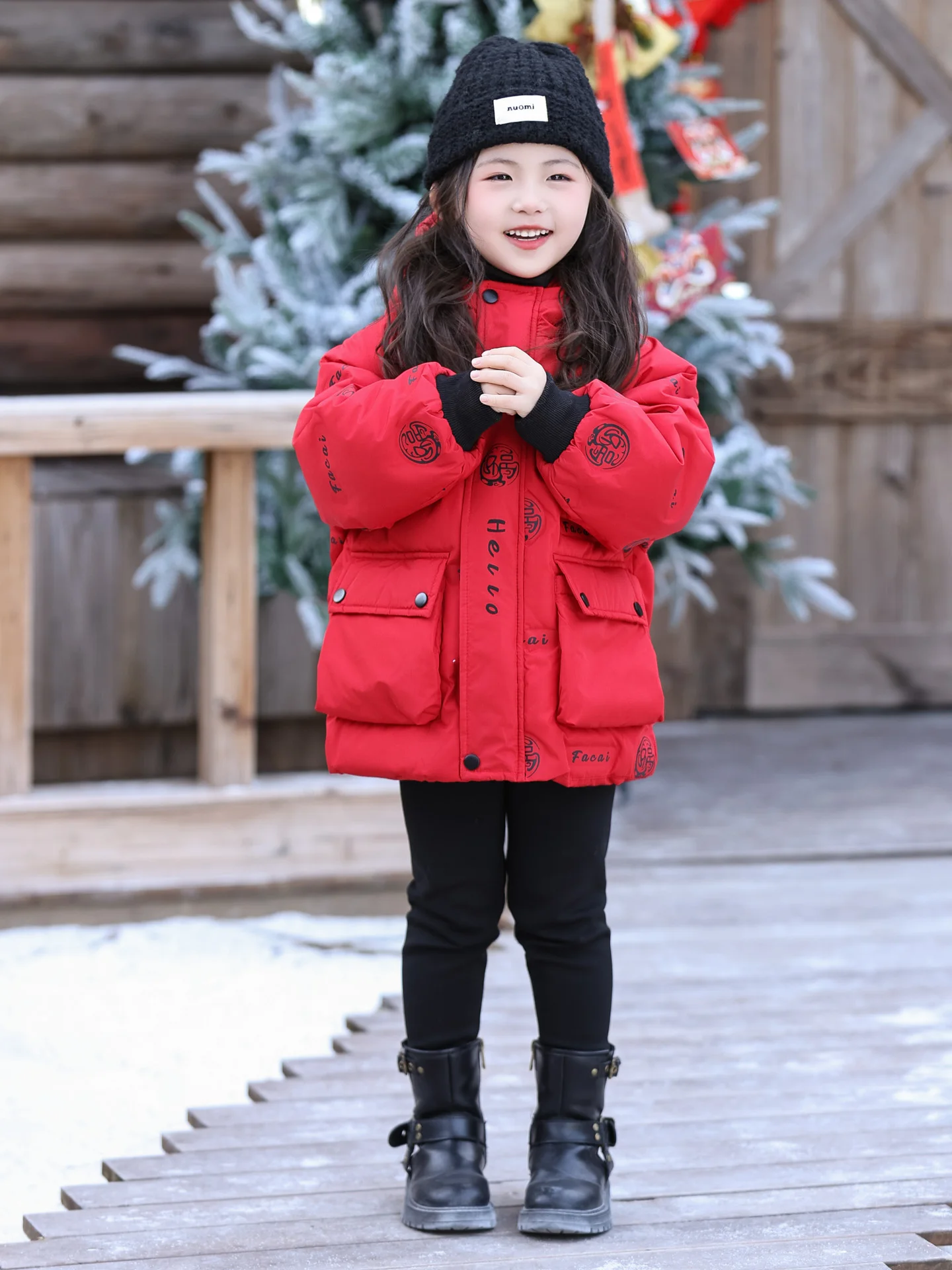 

Теплая зимняя куртка для девочек Thiened Down Jaet, праздничный красный наряд на Новый год, повседневная верхняя одежда для малышек