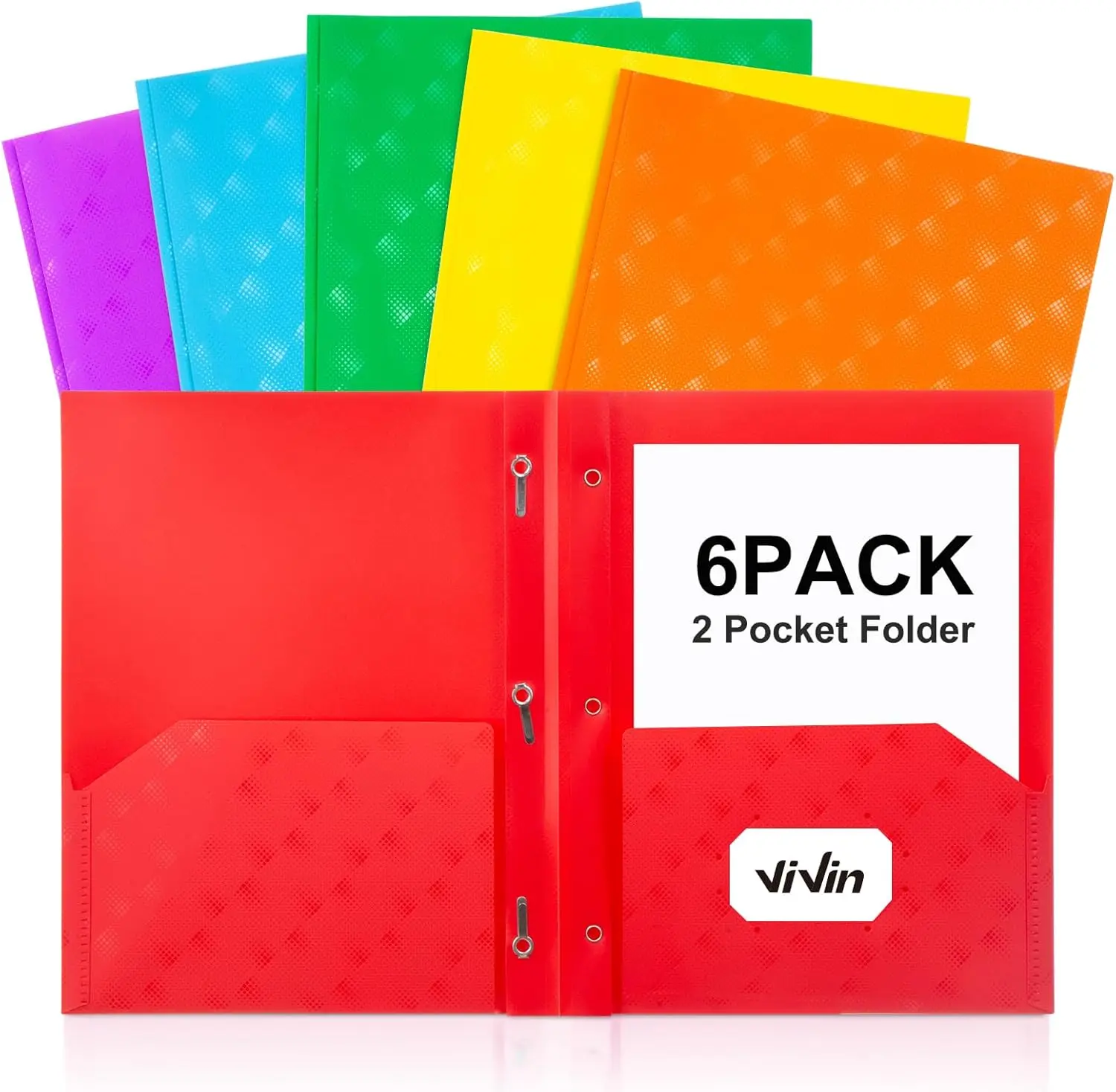 

ViVin Plastic Folders with Pockets and Prongs,6 Pack,Heavy Duty 2-Pocket File Folder with 3 Fasteners,Fits Letter Size Paper,for School Home and Office(Assorted Color)