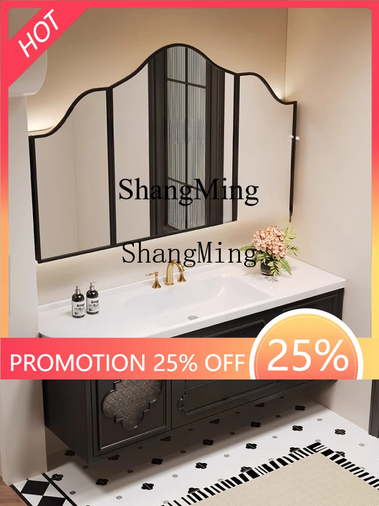 FG  good-looking new ceramic integrated basin retro wind bathroom rubber wood bathroom cabinet wash table combination