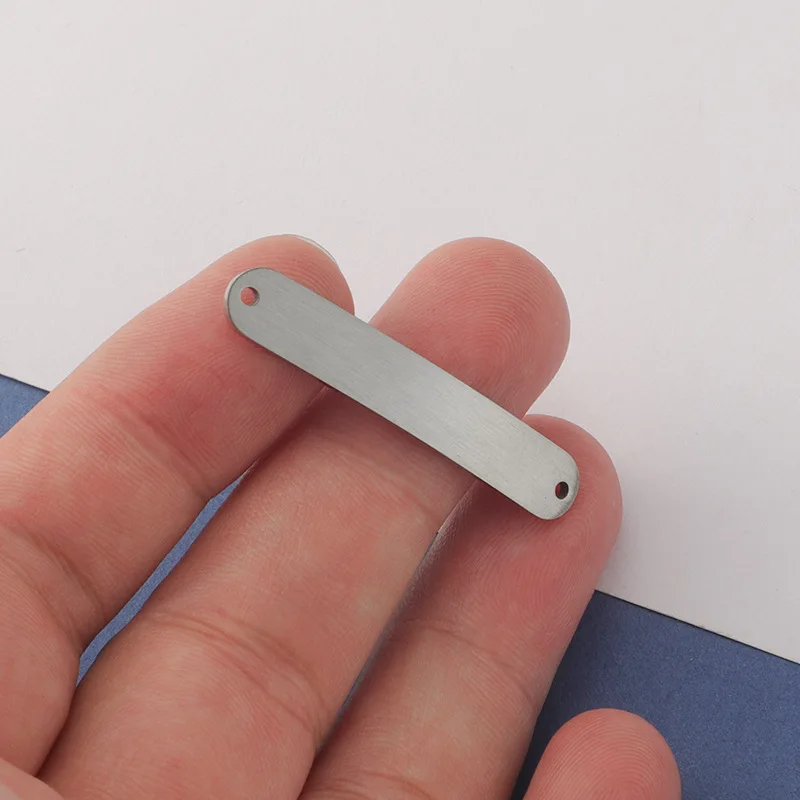 5PCS Stainless Steel Bend Plate Blank To Record 2 Hole Metal Rectangle Tag Charm Connector For Bracelet Matte Surface Wholesale