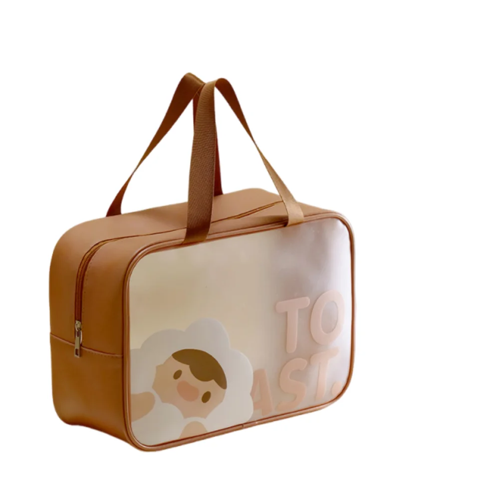 Portable Transparent Wash Bag Frosted Cartoon Print Large Capacity Cosmetic Bag Waterproof Multi-Functional Travel Makeup Case