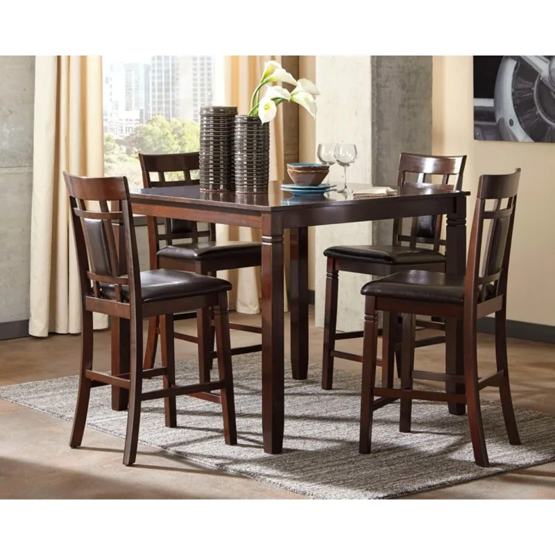 5 Piece Counter Height Dining Set, Includes Table & 4 Barstools, Brown