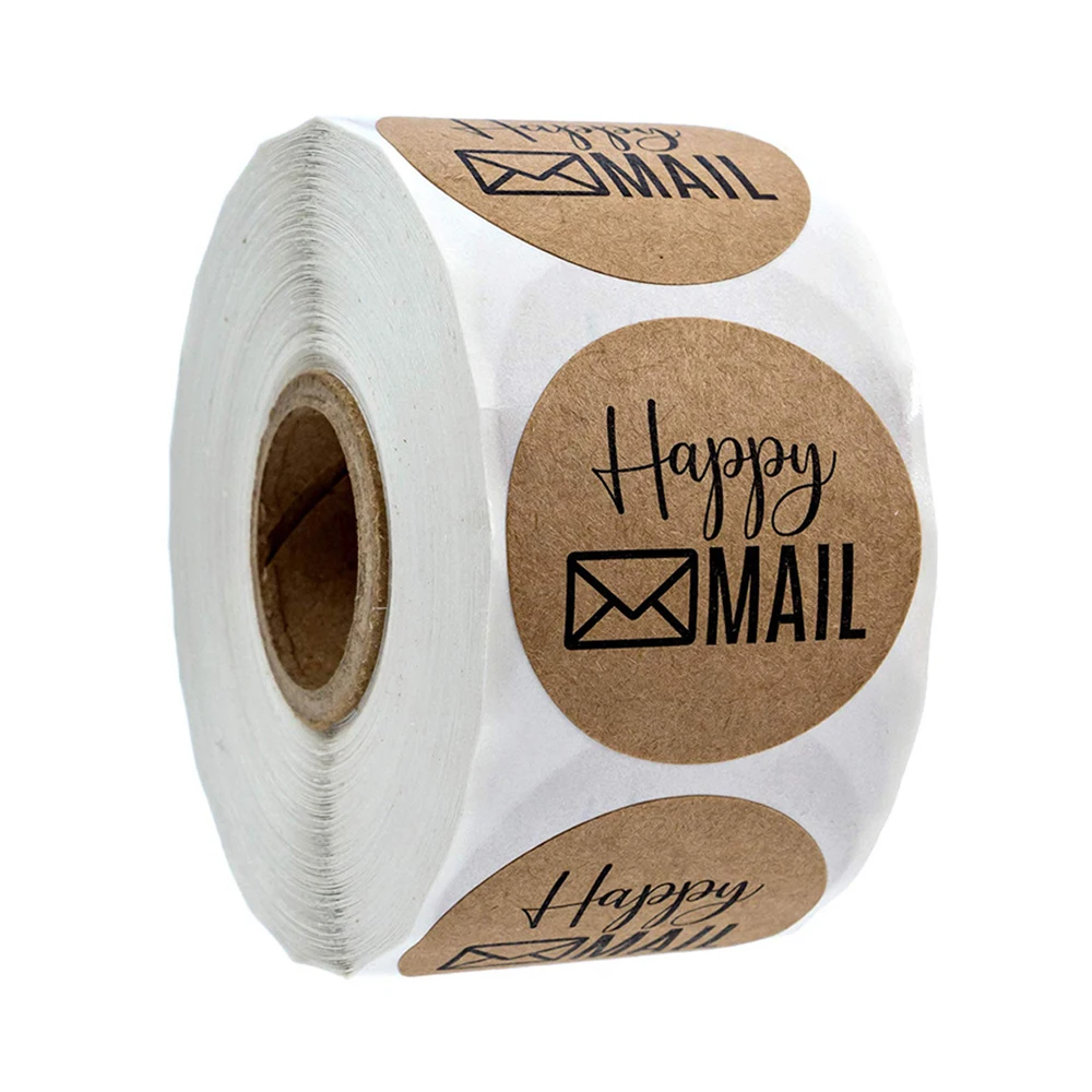 100-500pcs 1 Inch Happy Mail Stickers Scrapbooking Round Kraft Stickers Seal Labels Envelope Packaging Labels Stationery Sticker