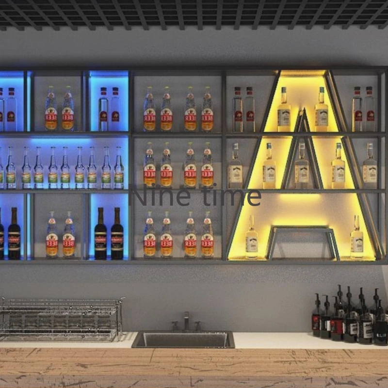 Commerciële Retail Wijnkasten Whisky Muur Gemonteerde Hoek Display Bar Kast Metalen Kelder Armario Para Vinos Huismeubilair