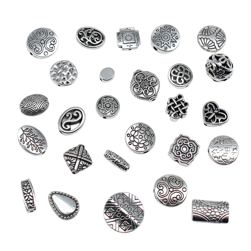 10pcs Metal Alloy Bead For Jewelry Making Antique Silver Color Carved Beads DIY Crafts Making Findings Handmade Tibetan Jewelry