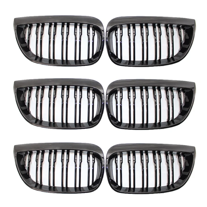 

3 Pair Front Kidney Double Line Grille Sport Grill Replacement For-BMW E81 E87 E88 1 Series 2004-2007 GLOSS BLACK