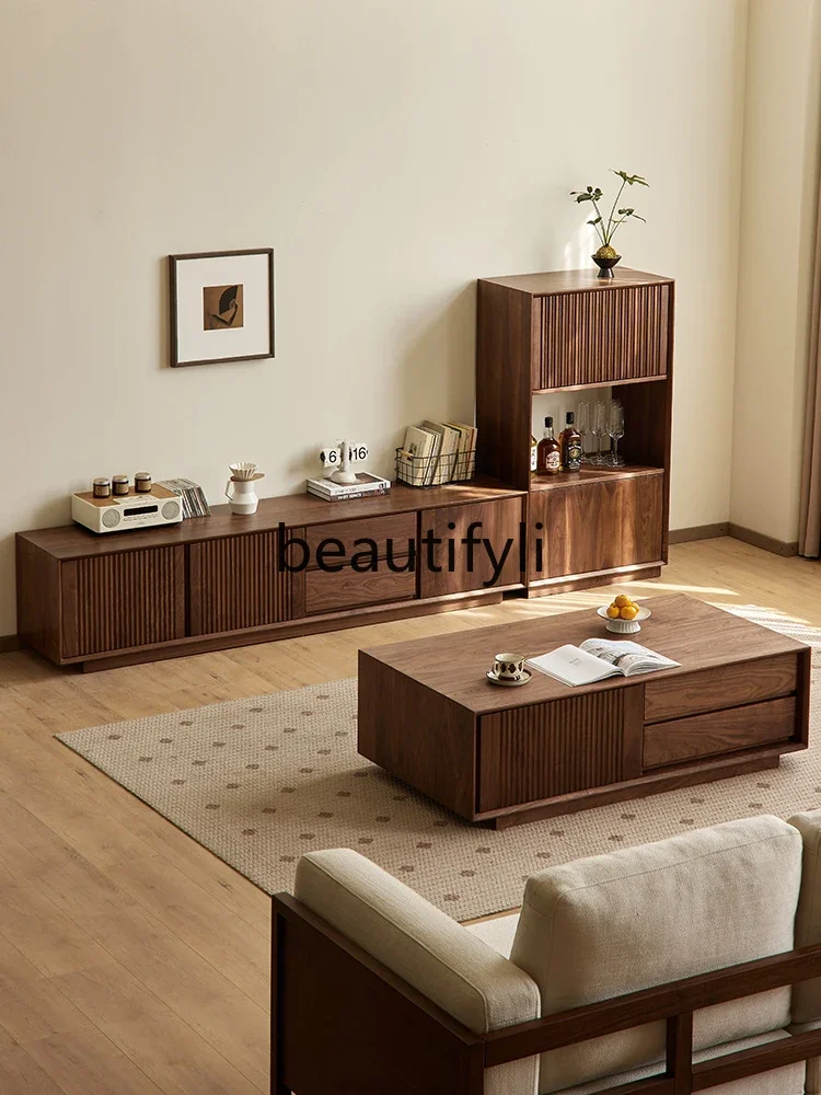 

ff North American black walnut coffee table Nordic simple all-solid wood tea table Home living room Floor-to-ceiling coffee tabl