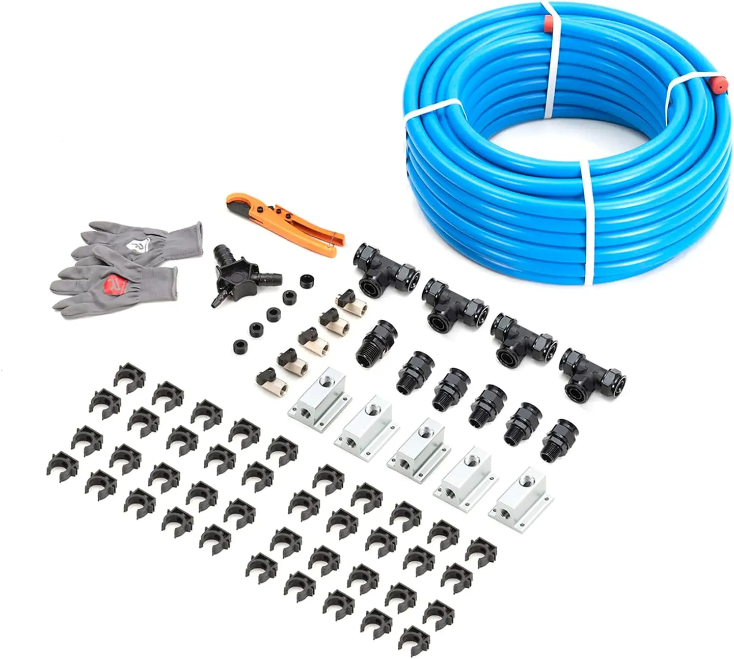 Shop Air Line Kit 3/4" x 200ft 5-Ways Out HDPE Aluminum Air Compressor Piping for Garage LeakProof&Easy to Install Air Hose Kit