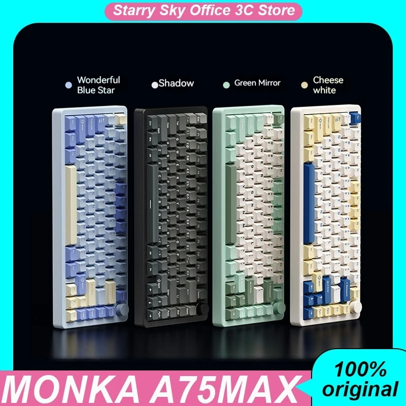 Monka A75max Mechanical Keyboard Aluminum Alloy Wireless Tri Mode Pbt Keycaps Long Battery Life Customized Gaming Keyboard