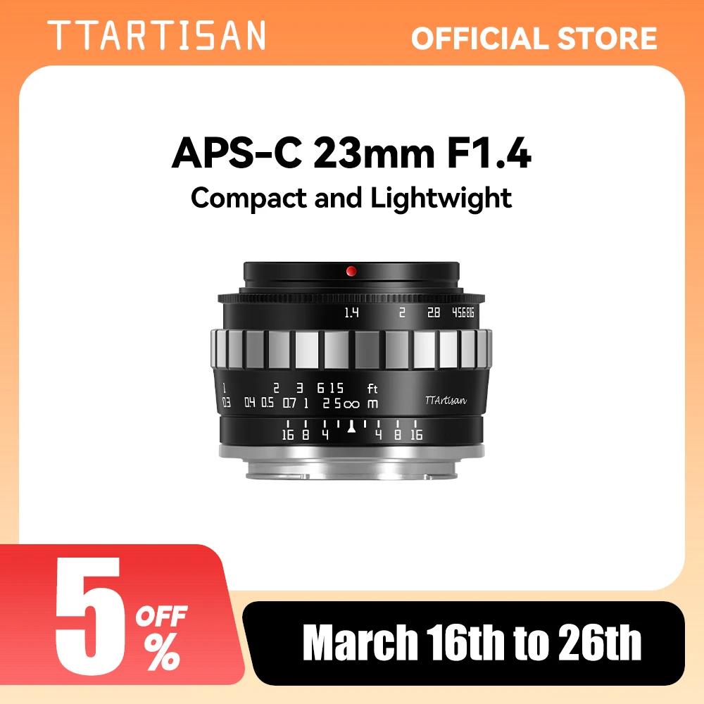 TTArtisan 23mm F1.4 Manual Focus Camera Lens for Sony E Mount a6300 Fuji XA XT3 XE Canon M6 Panasonic Olympus M43 Nikon Z30 Z50