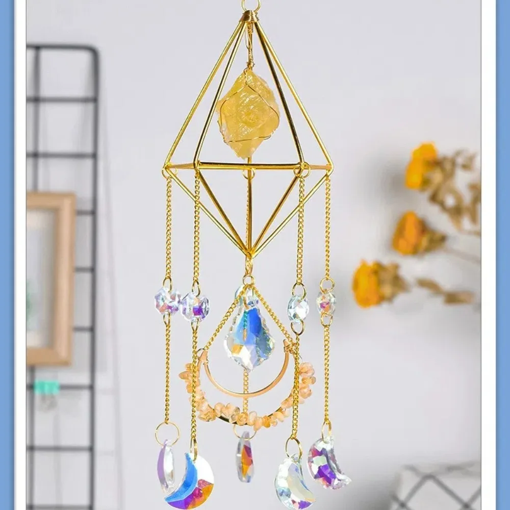 Natural Raw Stone Crystal Sun Catcher Garden Decoration Colorful Dream Catcher Gift Hanging Jewellery Window Prism Outdoor