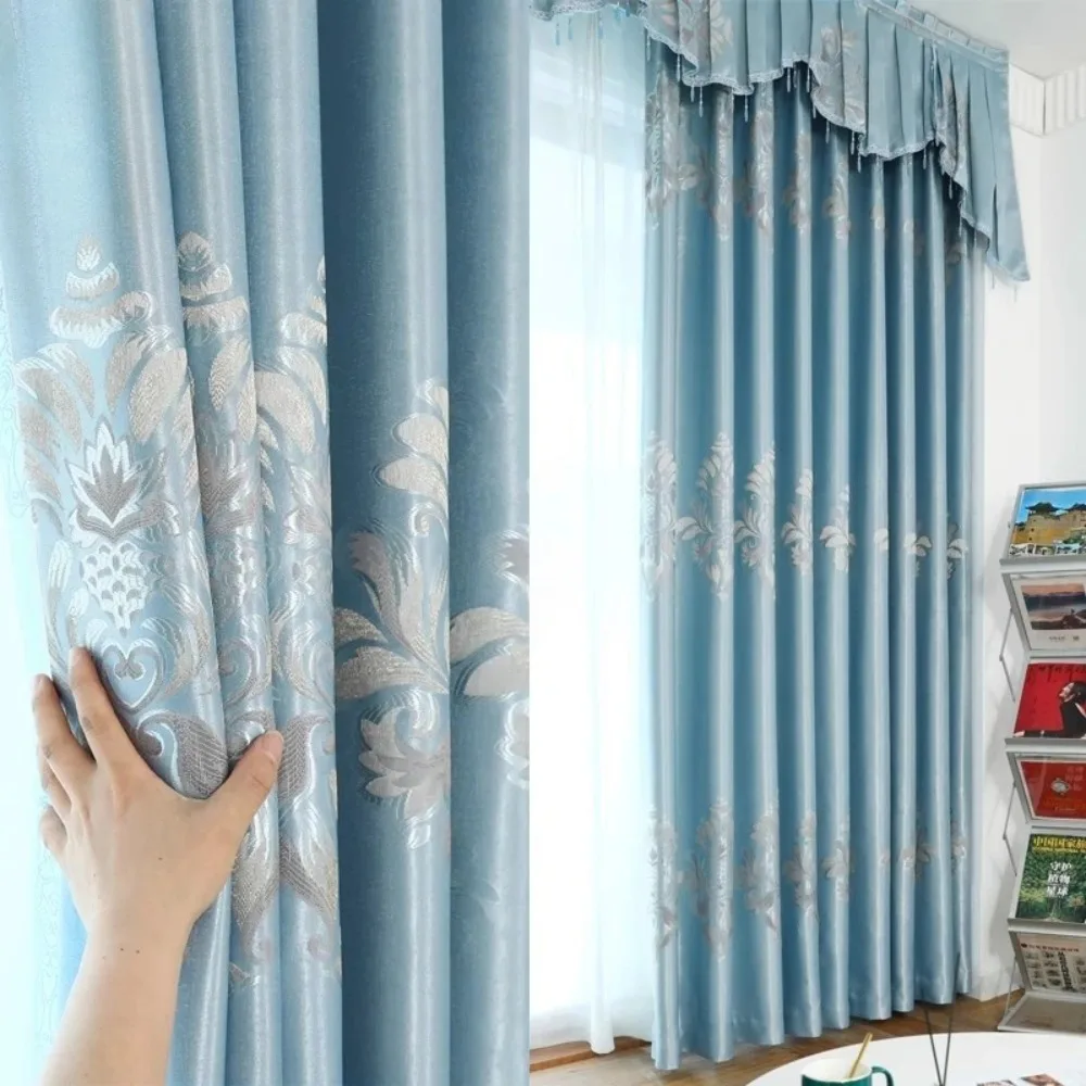 

Jacquard Blackout Korean Folding Hook Soundproof Sunscreen Curtain for Living Room Bedroom Window Door with Curtain Head Custom