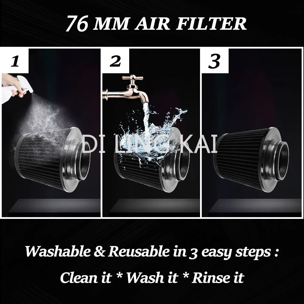 Car Modified Air Filter Element Large Flow Air Intake 76mm for Car Accessories  Head Mushroom Head Air Filter for Auto