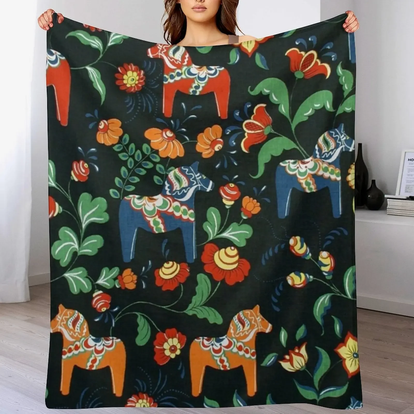 BEST SELLER - Swedish Dala Horse Throw Blanket Luxury Thicken Moving Stuffeds Blankets Sofas Of Decoration Blankets