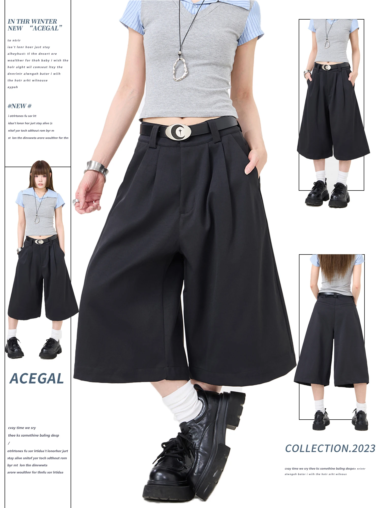 Remedie Women's Wide Leg Seven-Foot Pants Summer Cool Sensation American Casual High Waist Shorts Casual Straight Leg Zipper