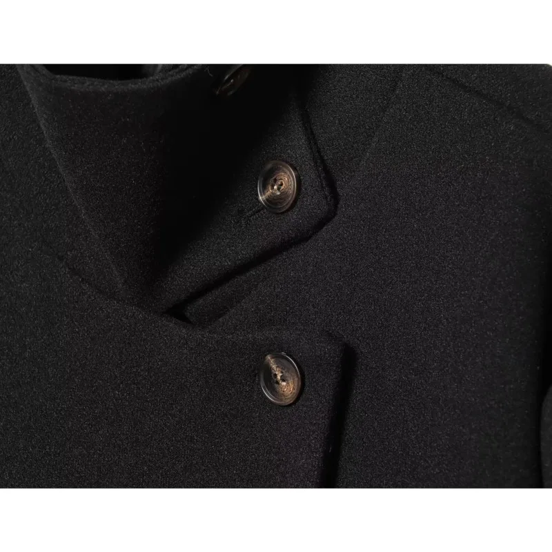 ربيع الخريف المرأة عالية الياقة سترة زر على الموضة كم طويل جيب أنثى شيك ملابس خارجية سيدة بلايز