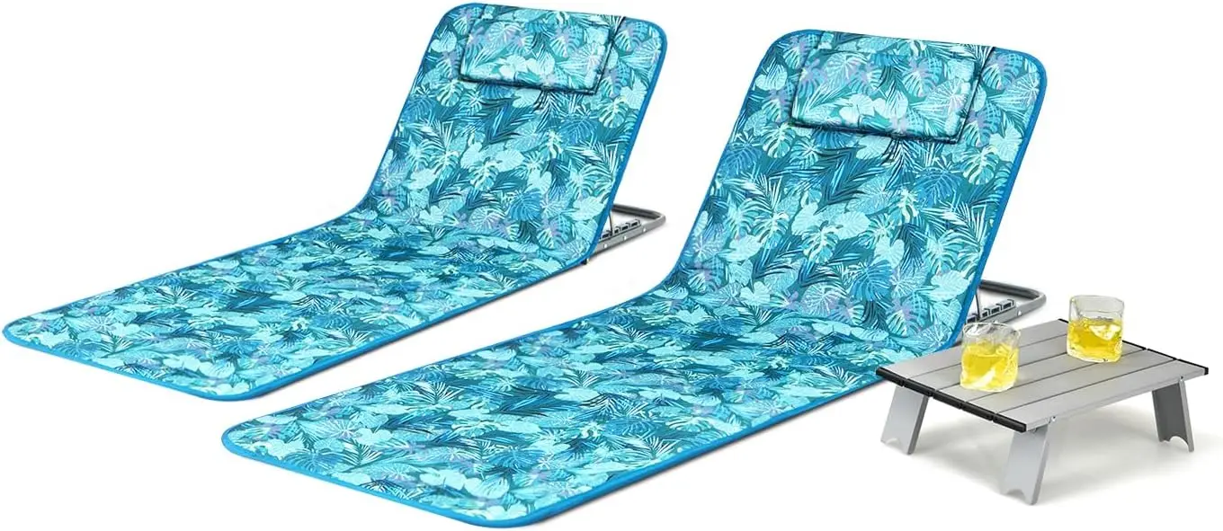 

Комплект из 3-х шезлонгов для пляжа, уличные шезлонги с приставным столиком, 5 положений для регулировки наклона, легкие и портативные кресла для загара