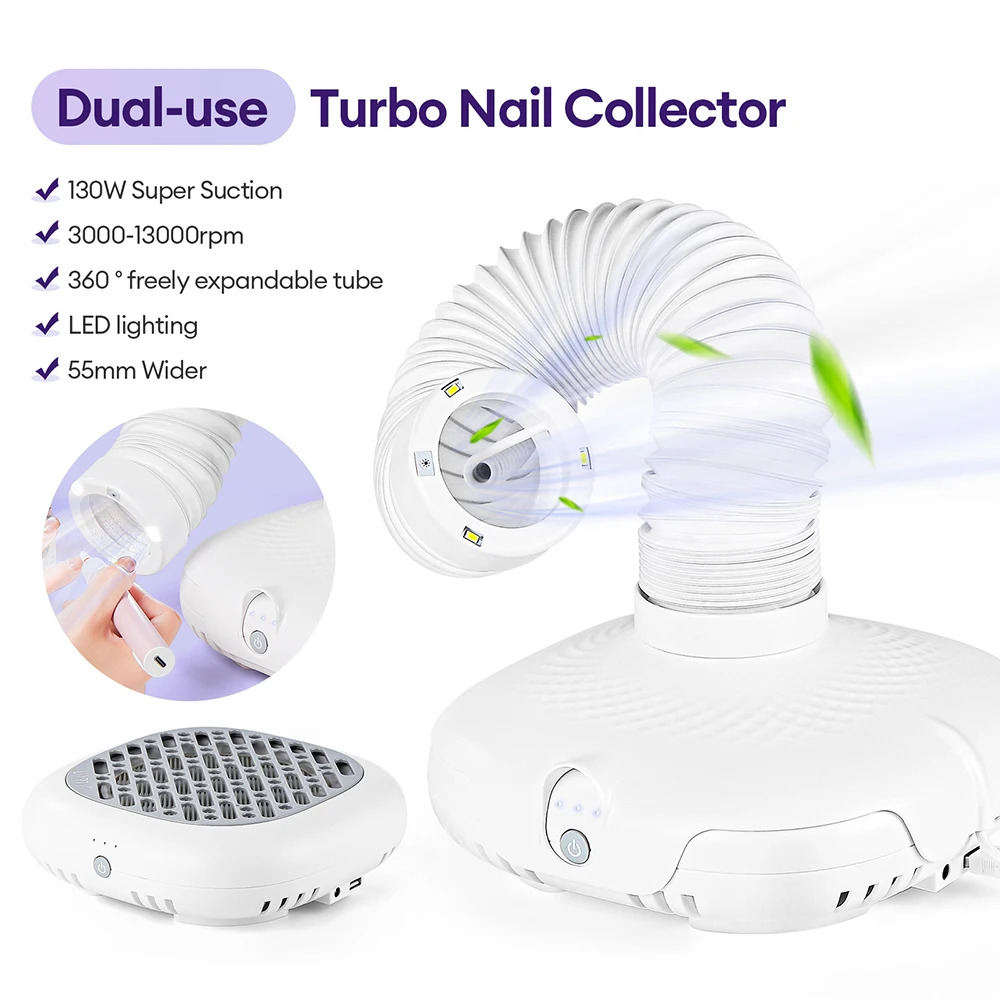 130W Super Suction Brushless Nail Dust Extractor Powerful Nail Dust Collector Nail Art Manicure Fan Vacuum Cleaner With 2 Filter
