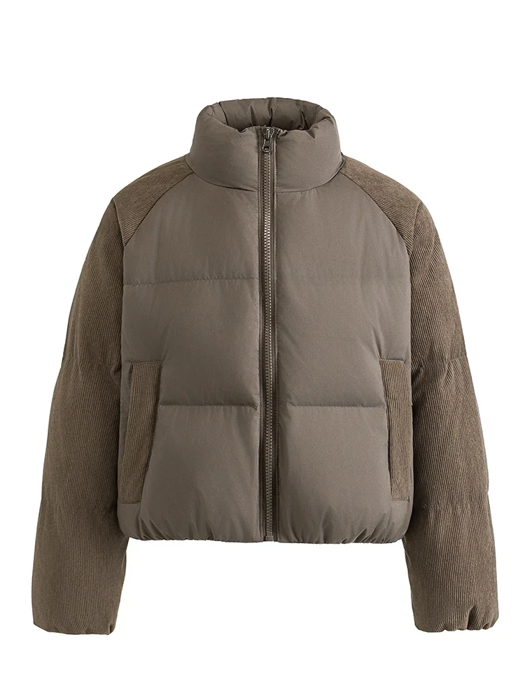 Chaqueta de plumón estilo patchwork retro para mujer, color blanco, plumas de ganso, ropa de abrigo cálida, estilo coreano, novedad de invierno