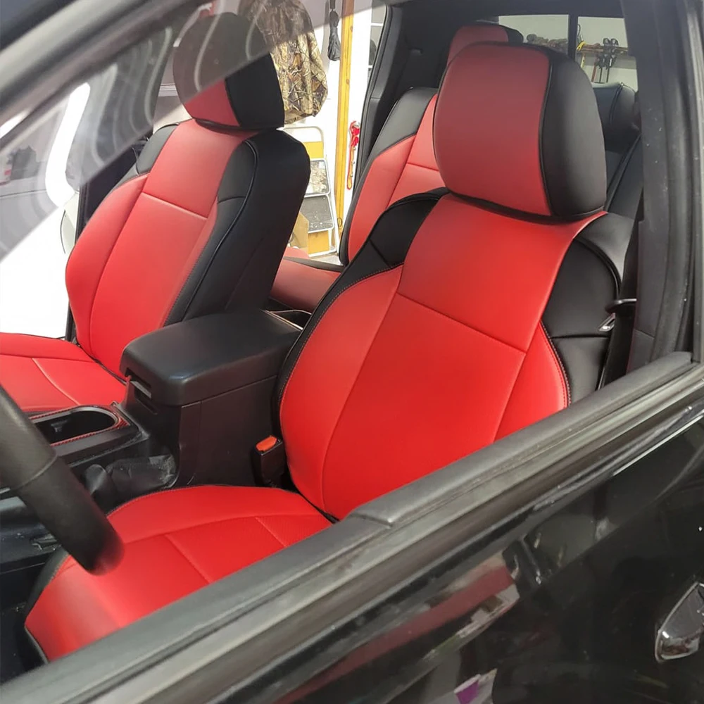 Maßgefertigte Autositzbezüge aus PU-Leder für 2024 2025 Toyota Tacoma Benzin Doppelkabine SR SR5 TRD Sport TRD Off-Road Limited 5-Sitzer – Detail 10