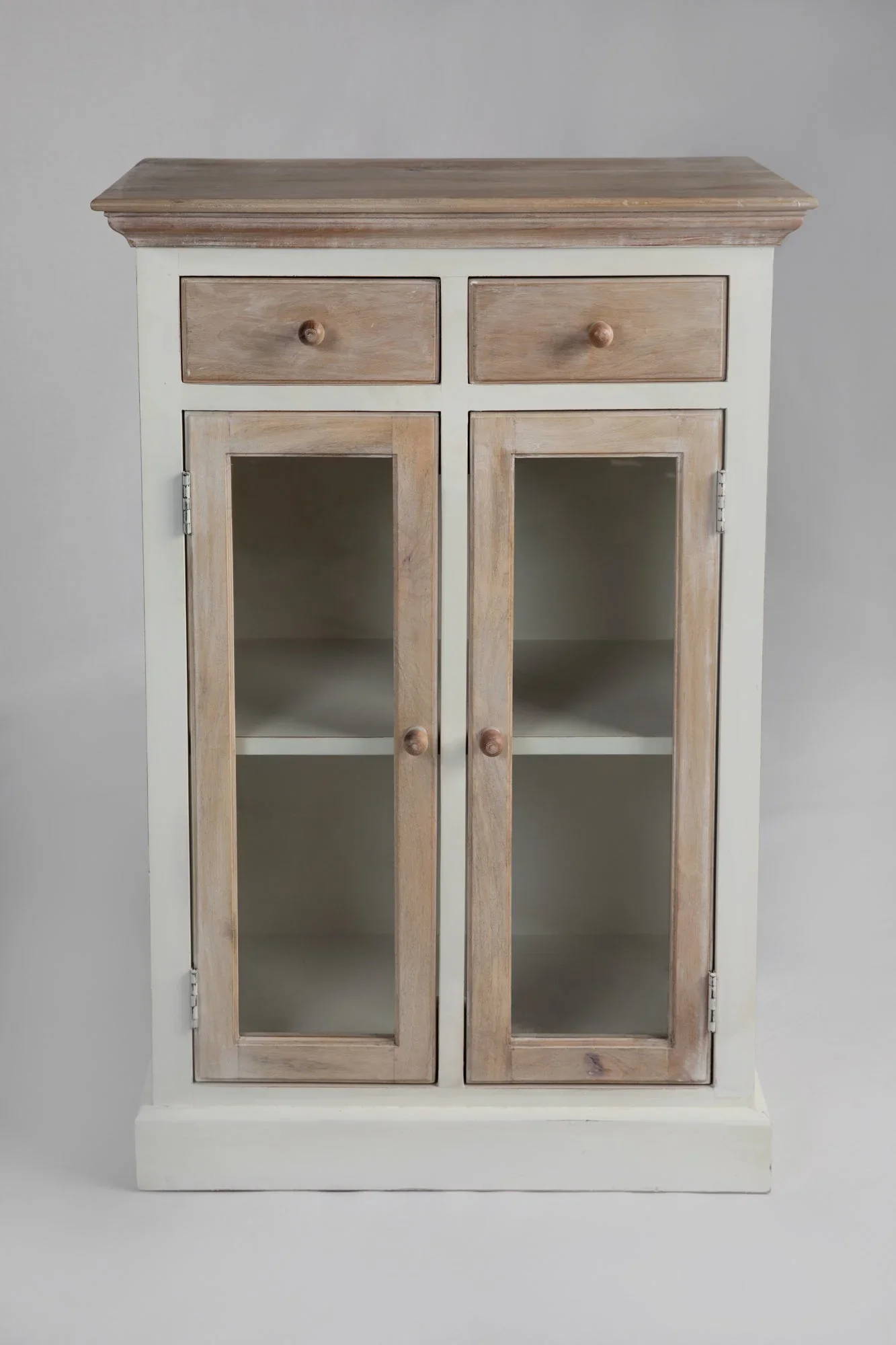 Z DU'S Modern Solid Wood Cabinet, Double-Door & Double-Drawer Large Capacity Storage Unit. Clear Glass Doors For Item Display.Z