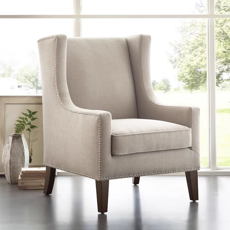 

American single chair cotton and linen fabric leisure sofa small apartment bedroom hotel