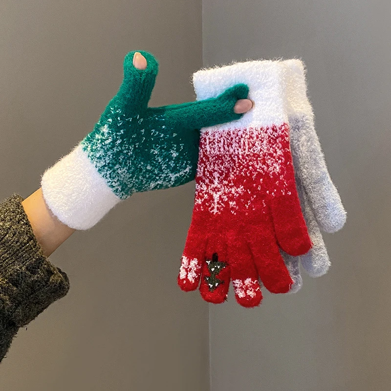 

New Women's Warm Gloves for Winter Touch Screen Plus Velvet Thickened Cold-Proof and Warm Wool Knitted Fingerless Gloves