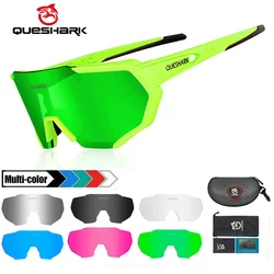 QUESHARK 4 Lens Set Men Women Big Frame HD Polarized Cycling Sunglasses Sports MTB Bicycle Eyewear Riding Road Bike Glasses