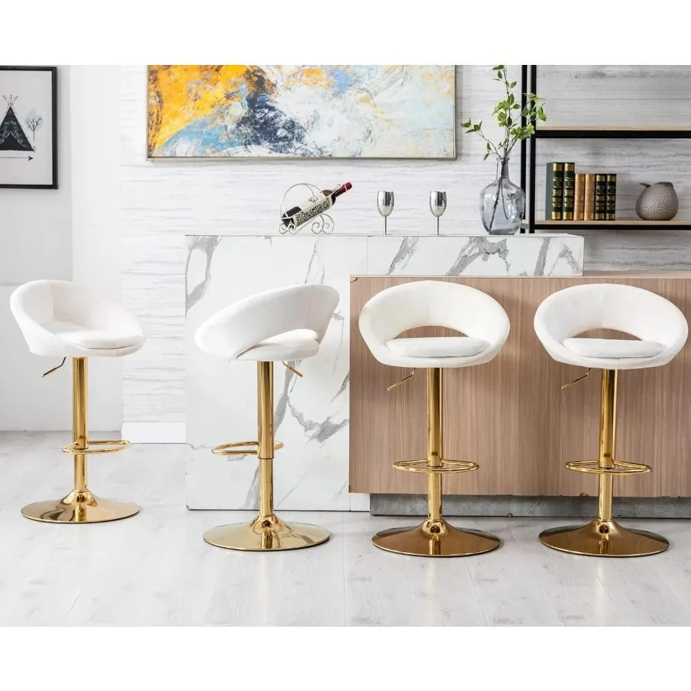 Counter Height Bar Stools Set of 4 Swivel Barstools with Low Back Modern Adjustable Bar Chairs with Gold Base Upholstered