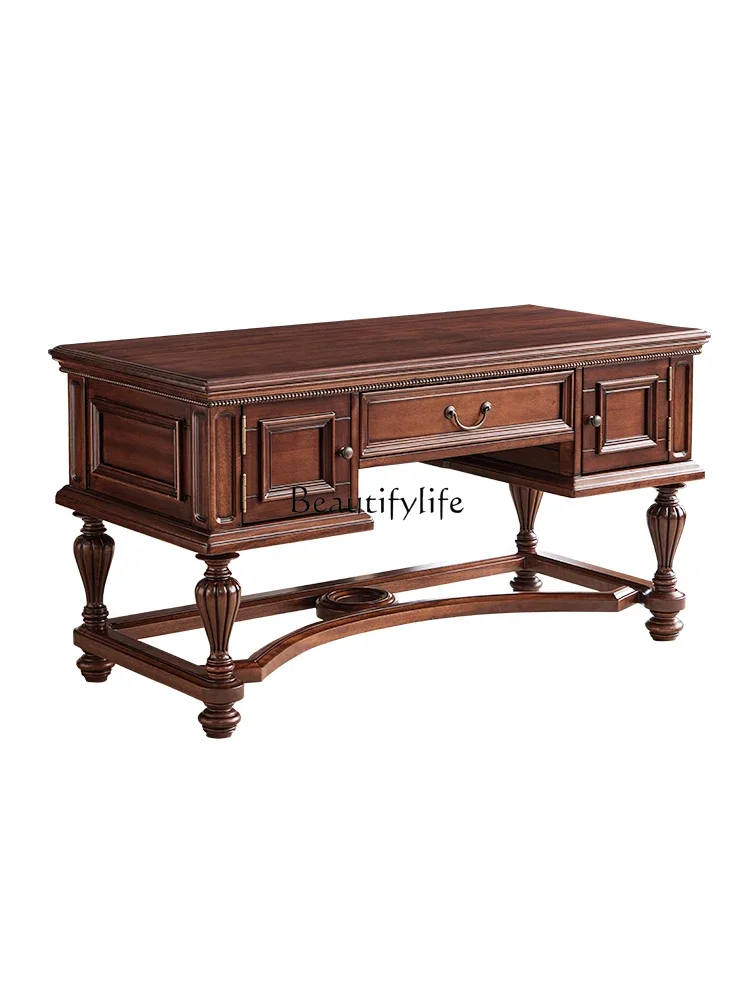 4American neoclassical gold silk teak all solid wood desk premium retro writing desk