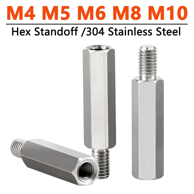 Hex Standoff M4 M5 M6 M8 M10 304 Stainless Steel Threaded Pillar Male to Female Screw PCB Spacer Single Head Column Thread 6-15