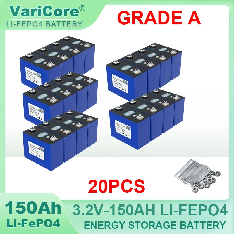 20pcs Grade A 3.2V 150Ah LiFePO4 battery phosphate Cell DIY 4s 12v 24V Motorcycle Electric Car travel Solar Golf car Batteries