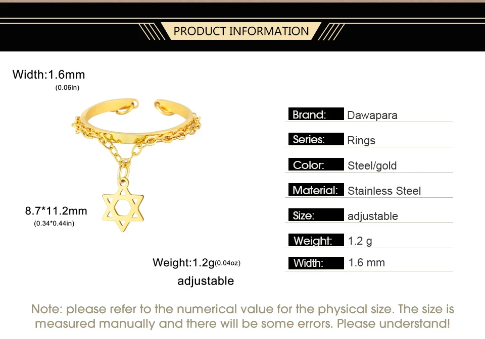 Dawapara Vintage Stern Kette Quaste Verstellbarer Ring Hexagramm Pentagramm Kreuz Charm Edelstahl Damen Schmuck – Detail 2