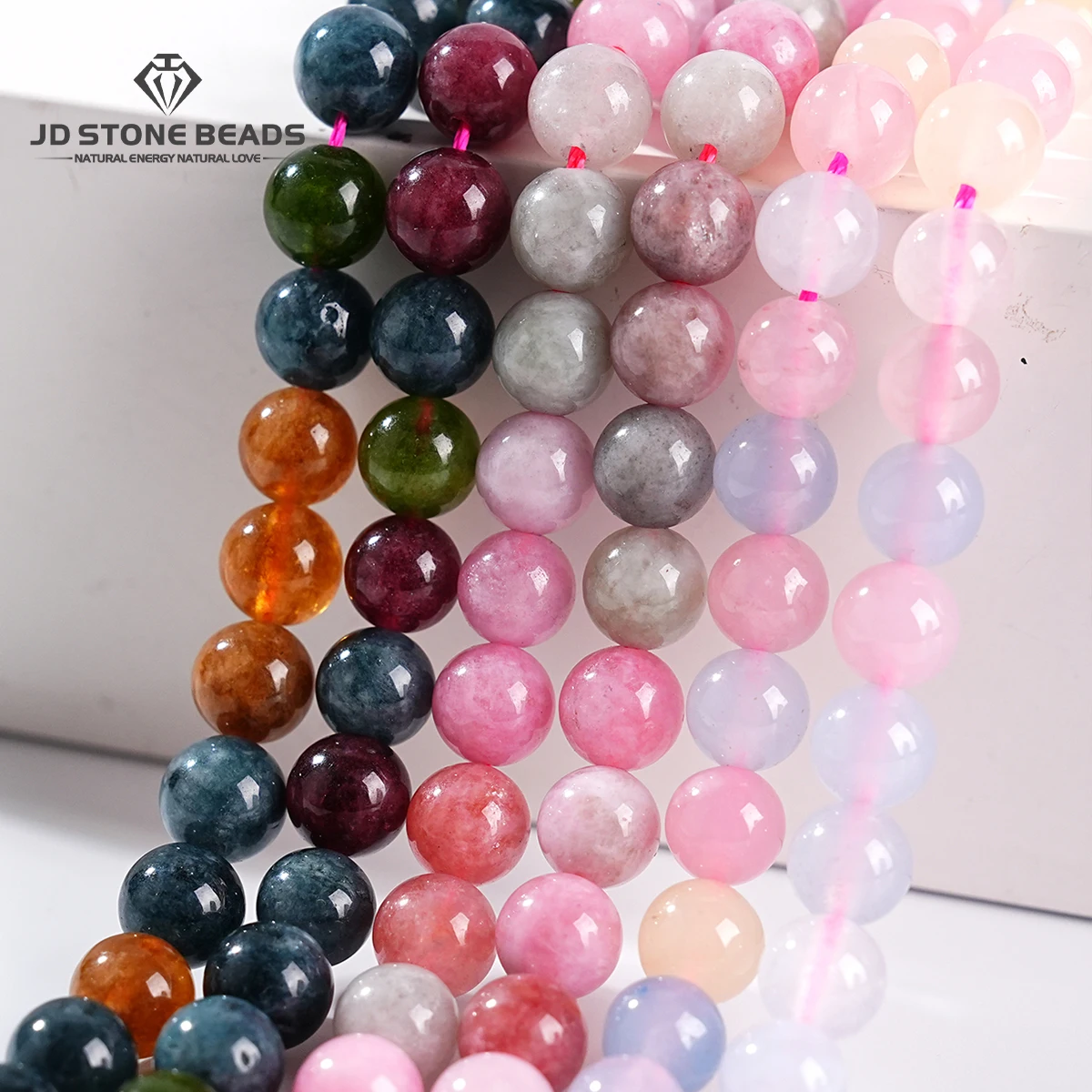 

Natural Stone High Quality Tourmaline Color Chalcedony Beads Round Loose Spacer Bead for Jewelry Making DIY Bracelet Necklace