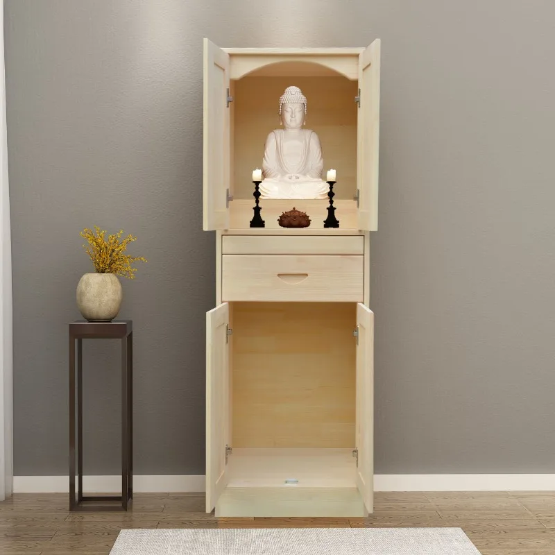 Buddhist shrine cabinet with door, statue of Guan Gong, god of wealth, shrine, Guanyin Bodhisattva