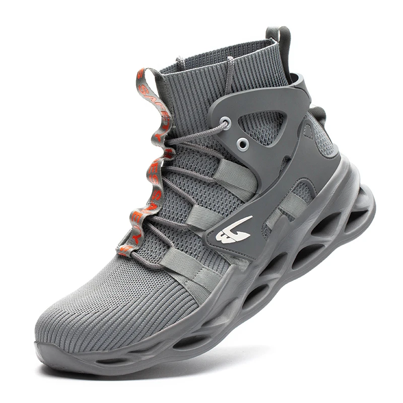 Anti smashing, anti piercing, breathable fly woven safety shoes for mountaineering, wear-resistant men's steel toe shoes.