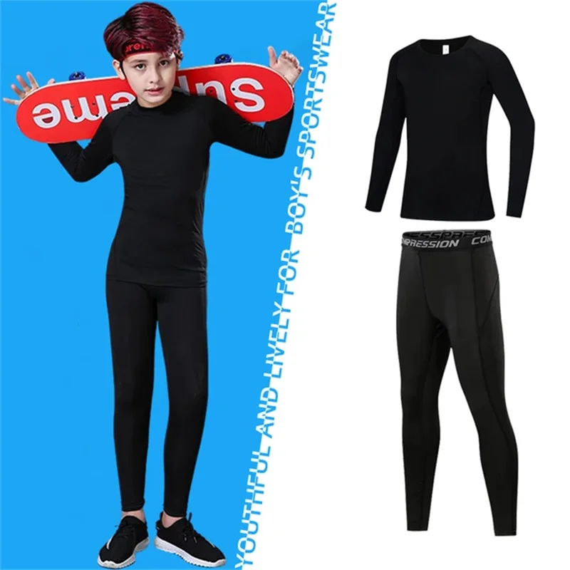 Kids Fitness Tracksuits Youth Warm Pants Tops Underwear Tight Sports Clothes for Boys Compression Running Basketball Sportswear